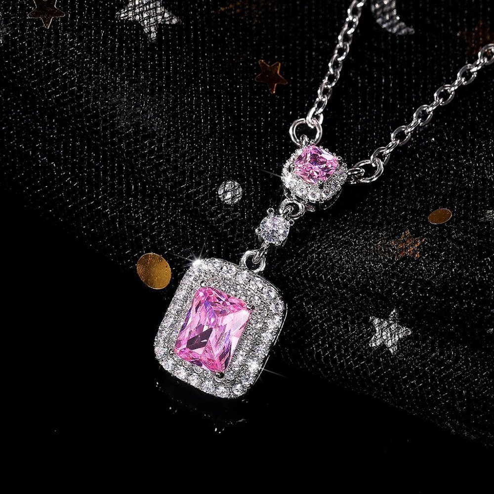 🍁 Double Royal Pink Zircon Luxury Necklace for Women, UNVN12411